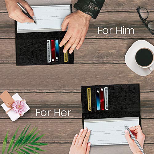Genuine Leather Checkbook Cover For Women & Men - Checkbook Holder Check Book Covers For Duplicate Checks Card Wallet RFID
