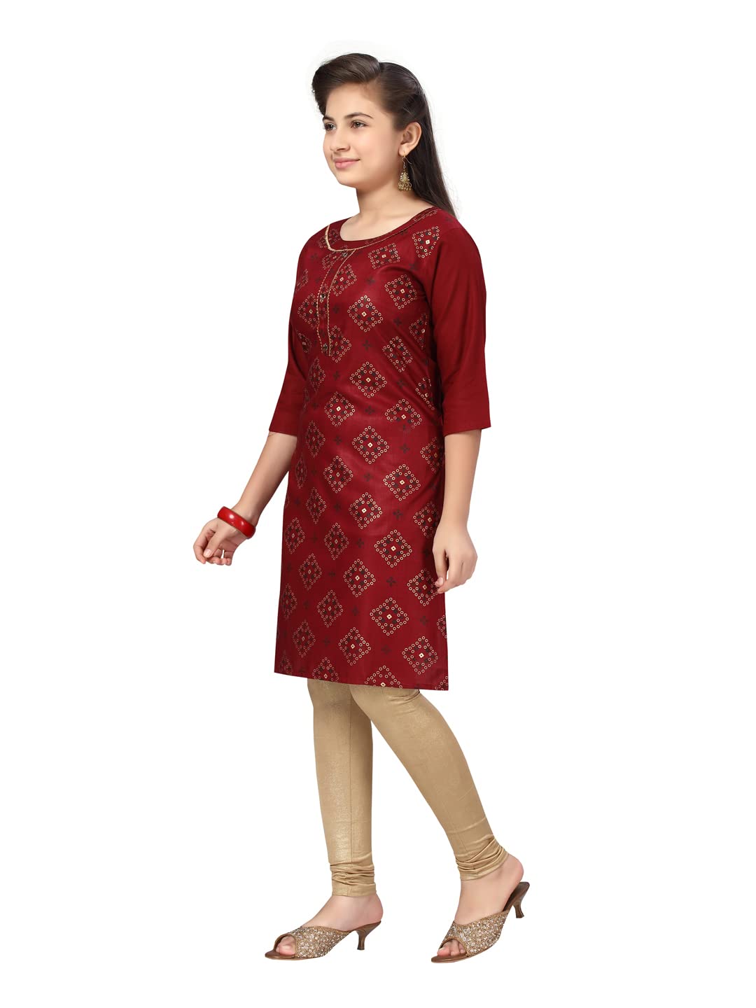 Aarika Girl's Cotton Kurti Legging Set (Kl-F-19_Maroon-Fawn_36)