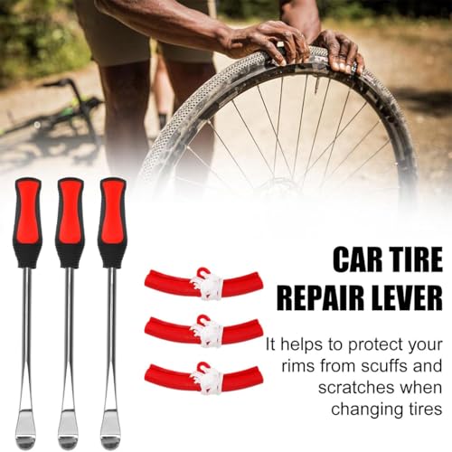 Image of Zpana 15 inch Tire Spoons Kit, Steel Motorcycle Tyre Changing Lever Tool Set with 3 Rim Protectors 12 Valve Caps 10 Cores 1 Wrench & Bag, Universal for for Dirt Bike Lawn Mower Bicycle