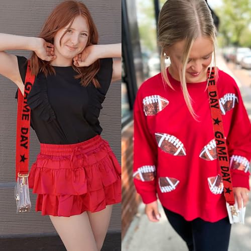 Image of Beaded Purse Strap Football Game Day Purse Strap Stadium Clear Handbag Replacement Straps Red Black Crossbody Bag Strap Football Accessories Game Day Outfits (Red Black)