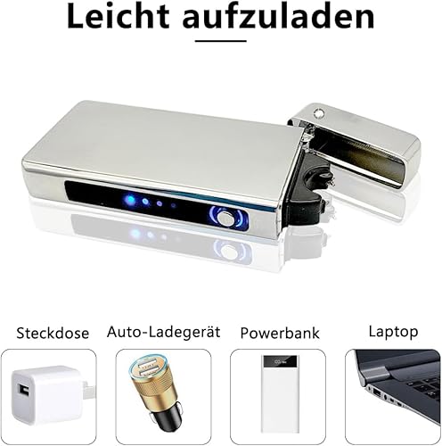 Miniatura 6 de GADATOP Encendedor de llama de plasma de arco USB recargable a prueba de viento encendedor eléctrico para vela (plata)