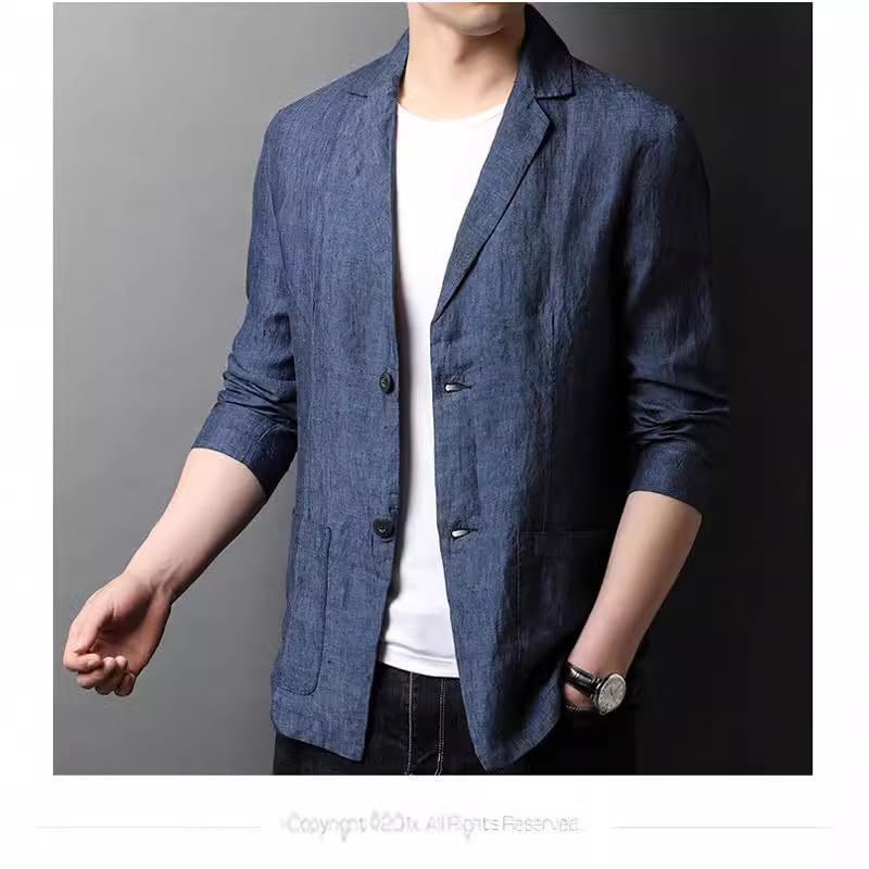 Giacca Uomo Elegante Blazer da Uomo 100% Lino Elegante Casual Leggero Sfoderato Giacca Sportiva vestibilità Sartoriale Blazer in Puro Lino 2 Bottoni Giacca da Completo Giacca da Lavoro D