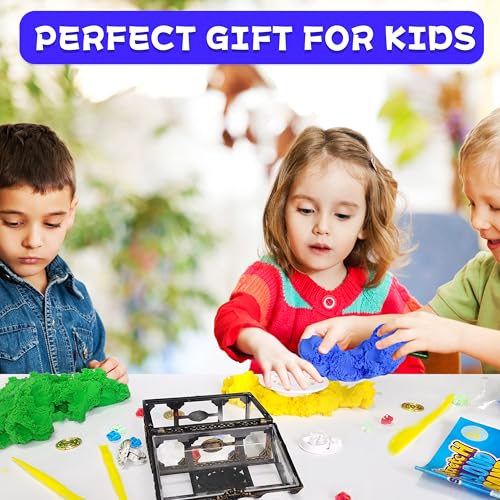 Carolart Pirate Stretchy Cloud Sand,Blue & Green & Yellow Play Sand,Treasure Chest with Sensory Sand,Stretchable,Moldable,Expandable Cloud Slime,Tactile Fun Sensory Kit, Sensory Toys for Kids Ages 3+