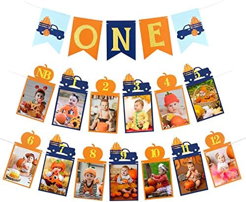Pink & Black Halloween 1st Birthday Photo Banner - Pumpkin Theme Decor For Baby Girl's Birthday Party