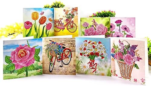 Merrwon Diamond Art Cards Set,8PCS DIY Diamond Birthday Cards,5D Handmade Greeting Cards with Envelopes for Birthday,Thanksgiving,Mother's Day,Christmas