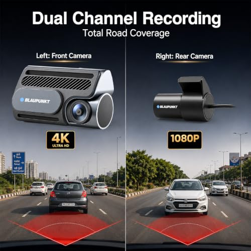 Image of Blaupunkt BPM 220 Smartchoice Dual Channel Dash Cam|4K Front (3048x2016) + 1080P Rear FHD|130 & 120 Wide Angle Lens|WiFi App Control|24-Hr Parking Monitor|Supports 512GB SD|Hardwire Kit Included