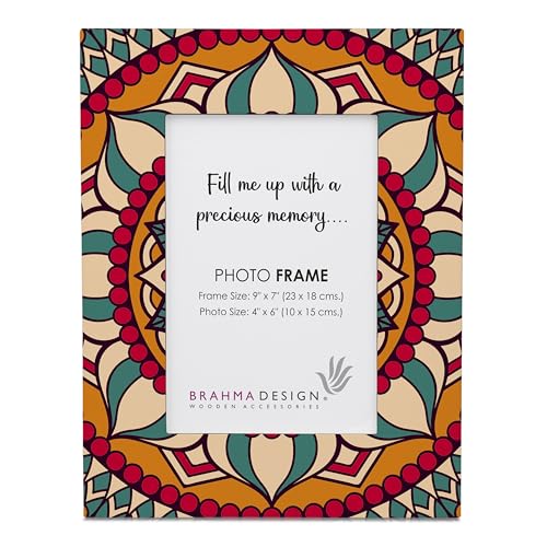 Image of Photo Frame with Gift Box | Size: 9 inch x 7 inch (Photo 4 inch x 6 inch) | Red Mandala | Aesthetic Decorative Photo Frame for Wall Mount and Tabletop