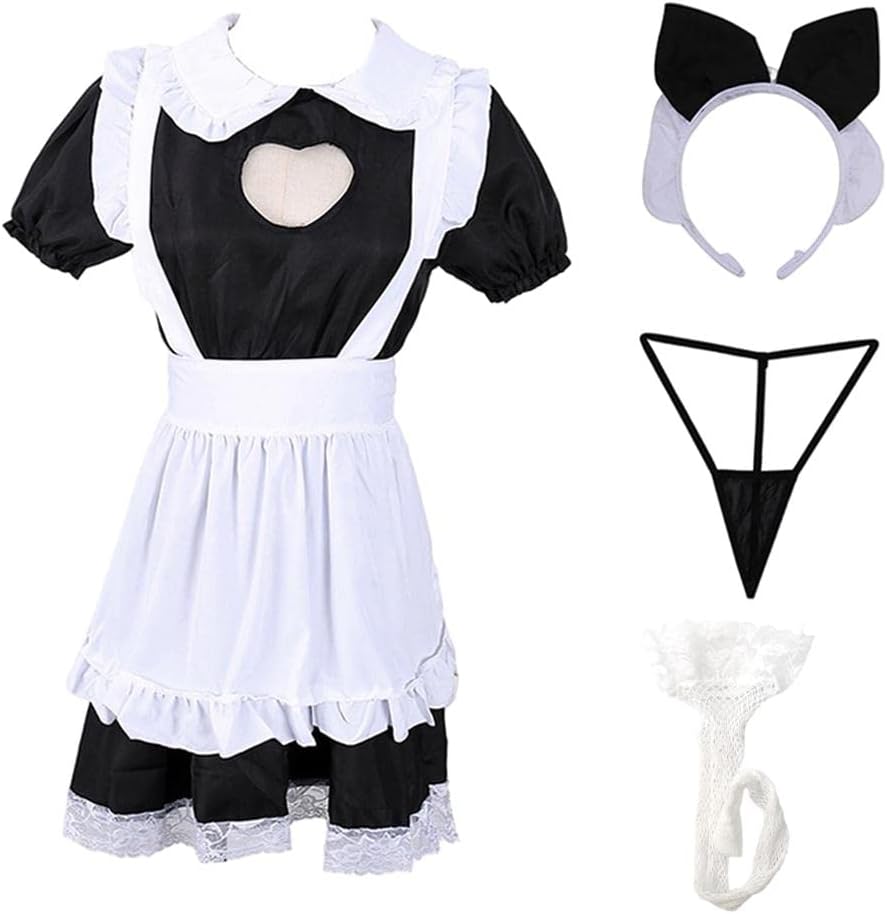CALANDIS® Women Cosplay French Maid Uniform Apron Fancy Dress B