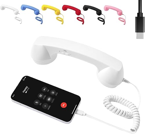 Retro Phone Handset for iPhone, Type-C Retro Telephone Style Landline Handle Receiver, Handheld Cell Phone Receiver, for Cell Mobile Video