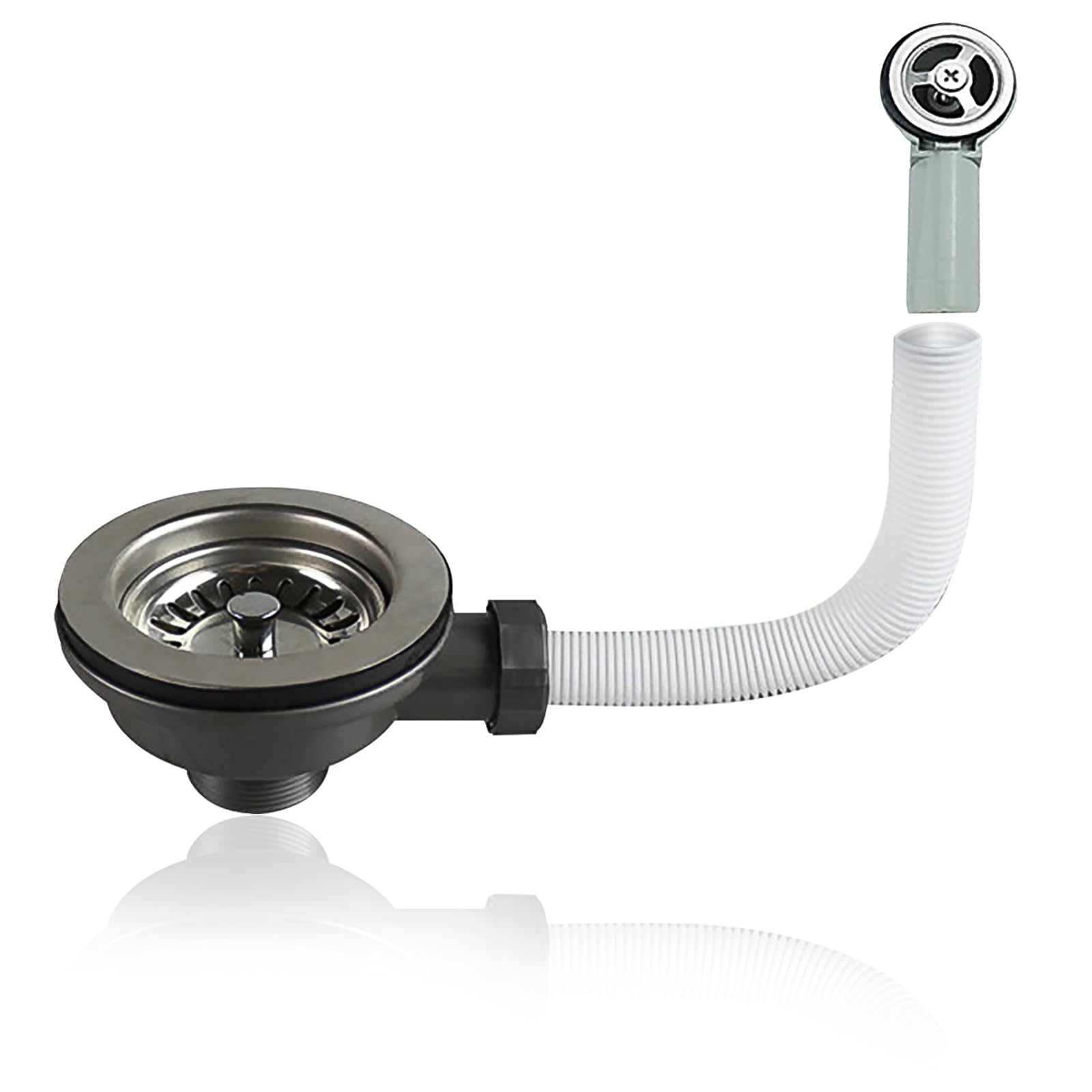 Kitchen Sink Waste Kit Sink Overflow Kit 114mm Sink Overflow Pipe Round Stainless Steel Drain Trap for Kitchen Sink Cabinet Drainage Accessories