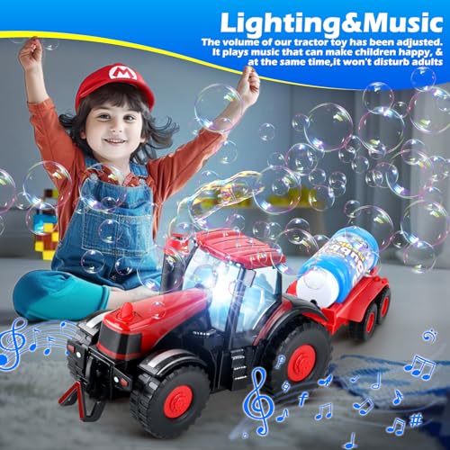 Britik Tractor Bubble Machine for Kids 3 4 5 6 Years Old Boys: 2 in 1 Farm Tractor Toy Automatic Bubble Blowing with Lights & Sounds, Indoor Outdoor Toys for Toddlers, Ideal Gifts for 3-8 Year Olds