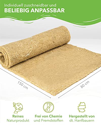 Nagerteppich aus 100% Hanf, 150 x 80cm, 5mm dick, Hanfteppich für alle Arten Kleintiere, Hanfmatte Nagermatte Nager-Teppich Bodenabdeckung (1 Stück)