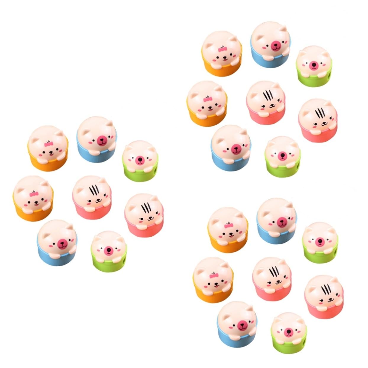 Set Di 3 Temperamatite A 2 Fori Per Ragazzi E Ragazze Piccolo E Portatile A Tema Cartone Animato Con Gatto E Orso Senza Impugnatura 8 Pezzi * 3 Casuali