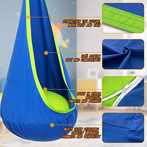 Y- STOP Kids Pod Swing Seat, Hanging Hammock Chair with Inflatable Pillow, Sensory Swing Chair with Pocket for Outdoor and Indoor, Max 176Lbs (Blue and Green) - Image 5