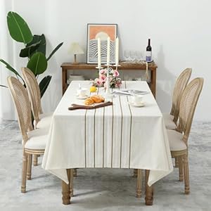 Chassic 60 x 120 inches Farmhouse Style Linen tablecloths, Boho 8 Foot Long Wrinkle Resistant Washable Rectangle Table Cloth for Dining Room, Kitchen, Wedding and Holiday Decorative - Cream Chassic 60 x 120 inches Farmhouse Style Linen tablecloths Boho 8 Foot Long Wrinkle Resistant Washable Rectangle Table Cloth for Dining Room Kitchen Wedding and Holiday Decorative Cream