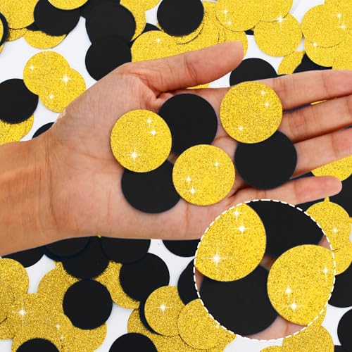 Image of 300Pcs Glitter Gold And Black Table confetti,Paper Circle Dots Confetti for Birthday Party Halloween Bachelorette Wedding Baby Shower Graduation Decorations