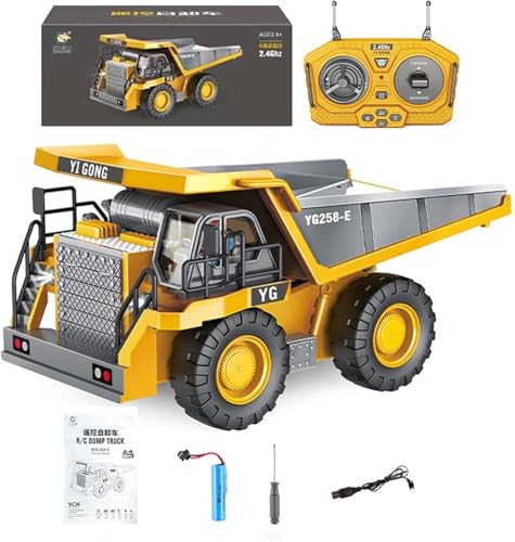 Image of Remote Control Dump Truck Toy for Kids, Rc Construction Toys Vehicle with Metal Bed & Light /Music, Ideas for Boys Age 6 7 8 9 10-15 Year Old & Up, Multicolor