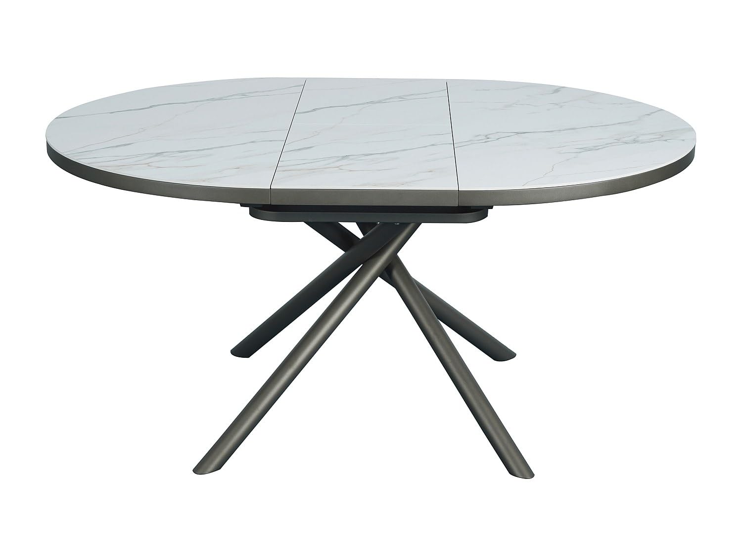 Vente-unique - Table à Manger Extensible 4 à 6 Personnes en céramique, MDF et métal - Effet marbre Blanc et Bronze - FEROLA