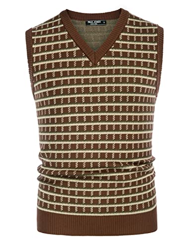 Herren Slim Fit Strickweste Casual Komfort Wollweste Festlich Elegant Pullunder Braun XL Cover