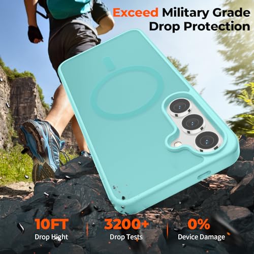 Image of SUPFINE Magnetic for Samsung Galaxy S24 Case / S25 Case with Screen Protector, (Built-in Magnets) (Military Grade Drop Protection) Slim Translucent Shockproof Phone Case,Blue Green