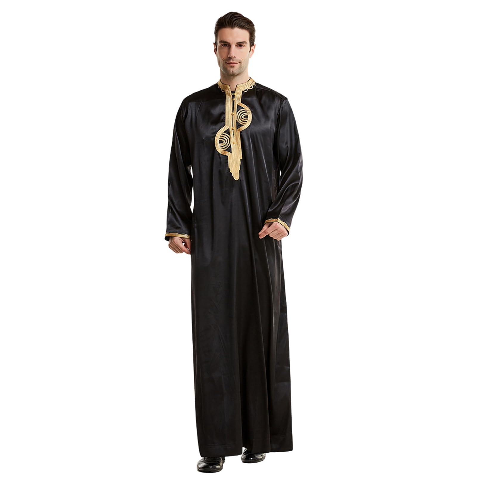 Chilaba Hombre Bordado, Kaftan Hombre Manga Larga Cuello de Pie, Abaya Hombre Ramadán con Bolsillo, Jalaba Hombre Marroquí, Bata Hombre Musulmana, Ropa de Oración Islámico Árabe