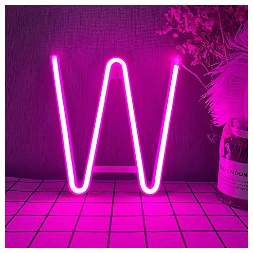 26 Alfabet Brevlys Rosa W Brev Neon Ljus Batteri/USB Operated LED Light Sign Alfabet Plastmarkering Vägg Nattlampor Lyser upp Ord för Festival Julfödelsedag Bröllopsfest (W)