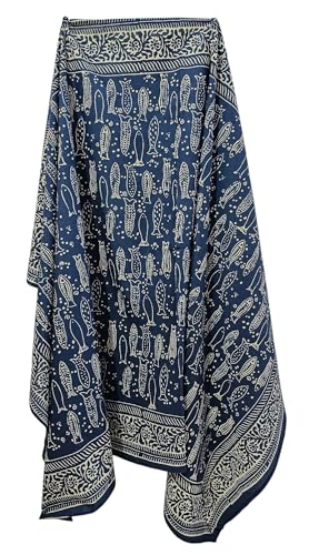 Indigo Blue Cotton Pareo Hand Dyed Scarves Indian Hand Block Print Sarong, Size 44x72 Inch