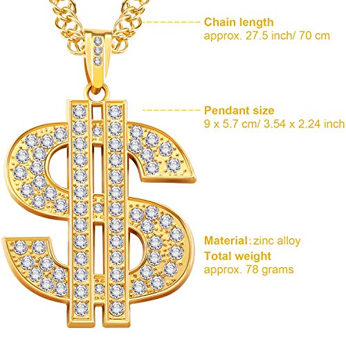 Tatuo 6 Piece Dollar Sign Necklaces Gold Plated Sign Necklace for Men, Hip Hop Dollar Chain 5