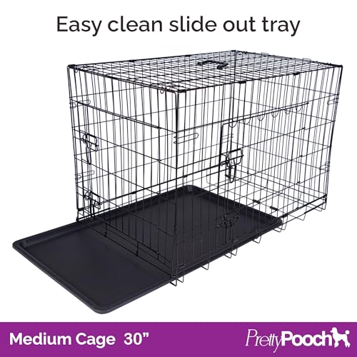 Pretty Pooch Dog Crate Puppy Cat Pet Training Cage Medium Carrier Metal Folding with Tray Double Door and Bed (Medium - 30 Inch) Pretty Pooch Dog Crate Puppy Cat Pet Training Cage Medium Carrier Metal Folding with Tray Double Door and Bed (Medium - 30 Inch)