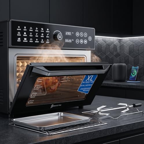 Bridge Pro 30 Litre Air Fryer Oven 1800W with Rotisserie Accessory Set - Extra Large Air Fryer for Family, 20 in 1 Dual Cook, Smart Dial, 360° Hot Air Circulation, Time & Temp Control, Fast Cooking - Image 9