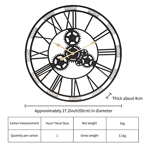 Thcisl Large Metal Wall Clock With 27 Inch Big Round Clock Black & White Big Round Clocks 3D Roman Numerals Living Room Battery Powered Silent Clock #TOP5