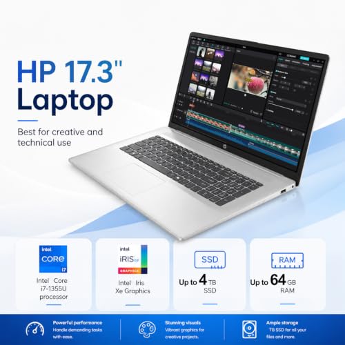 Image of HP 2026 17.3 inch FHD Business Laptop, Intel Core 13th Gen i7-1355U (10 Cores, 12 Threads, up to 5.0GHz), 64GB RAM, 1TB SSD, Wi-Fi 6, HDMI, Fast Charge, True Vision Built-in Camera, Windows 11