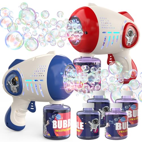 Eaglestone Bubble Gun for Kids 2 Packs Automatic Bubble Machine 10-Hole Bubbles Wands Blaster for Toddlers with LED Lights & Solution Easter Party Favor Outdoor Toys for Boys & Girls