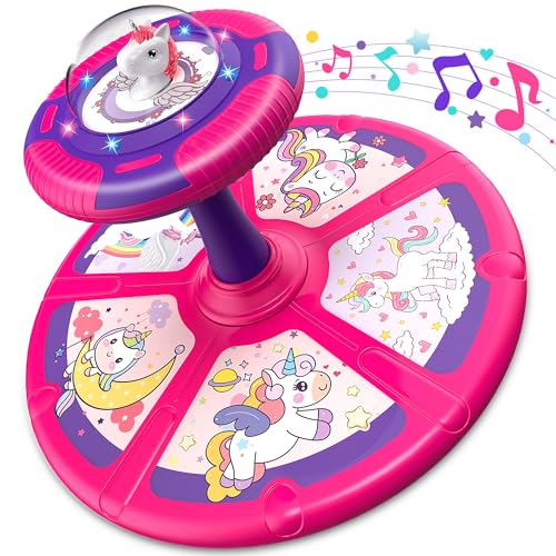 Image of Flooyes Unicorn Sit and Spin Toys for Toddlers Girls 2 Years Old, Christmas Birthday Gifts for 1 2 3 4, with LED and Music, 360° Spin