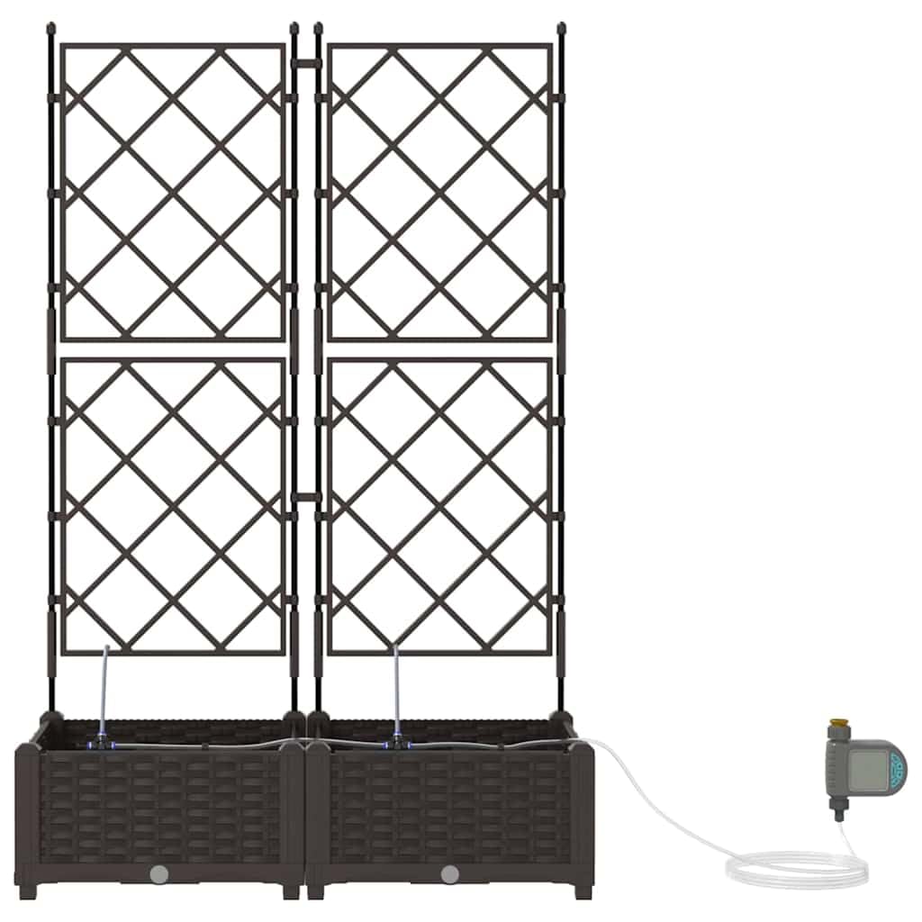 Lot de 2 pots de fleurs auto-arrosage - En plastique - Marron - Pour l'extérieur - Design moderne et système d'arrosage intégré pour des plantes saines