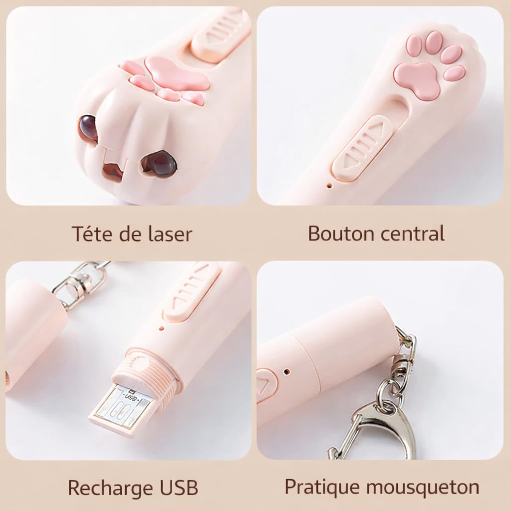 Laser pour Chats - Jouet interactifs pour Chats Et Chiens I Rechargeable par USB avec 3 Modes Réglables I Marque Française (Blanc Neigé)