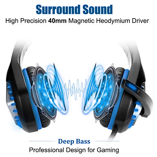 Pacrate Cuffie Da Gaming GH-1 Con Microfono Riduzione Rumore – Driver 50mm, Stereo Surround, Compatibile PS4, Xbox One, PC, Switch, Jack 3.5mm + LED