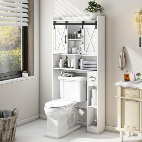 Vabches Over The Toilet Storage Cabinet, Farmhouse Storage Cabinet Over Toilet with Sliding...