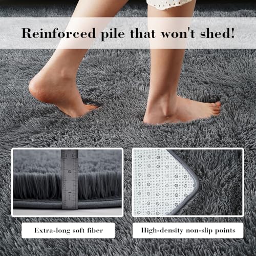 Fluffy Rug Shaggy Area Rug, Dark Grey 2x4 Area Rugs for Bedroom, Small Bedside Rug, Soft Fluffy Shaggy Entryway Throw Rugs for Living Room Bedroom Kids Room Home Decor