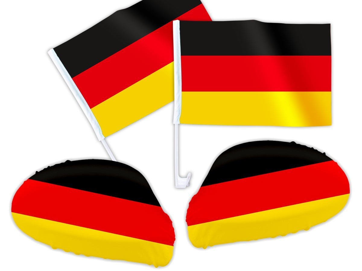 Alsino Kit Tifoso a 4 PZ (2 bandierine per la Macchina + 2 coperture per Gli specchietti retrovisori) Accessorio per Tifosi di Germania Tedesco mondiali Europei Coppa Calcio Estate Festa (DE-01)