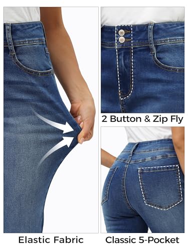 Tall Women's 34"/36"/38" Inseam Curvy Bootcut Jeans Mid-Rise Stretchy Denim Pants Classic Bell Bottom Trouser4