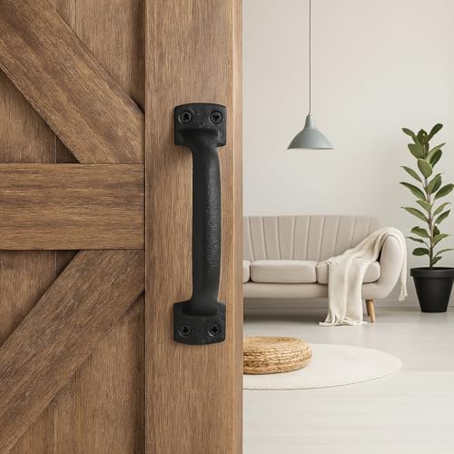 Image of 2-Pack 7 Inch Classic Barn Door Handle - Black Cast Iron Pull for Sliding Doors, Gates, Sheds, Fences, Closets - Indoor Outdoor Farmhouse Hardware