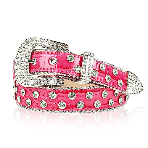 Rhinestone Belt for Women Fashion Western Belts Vintage Bling Cowgirl Studded Leather Waist Belt for Jeans Dress