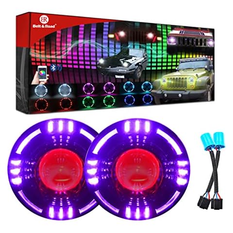 Super Bright RGB Halo Demon Eye 7 Inch Led Headlights - "Z-Shaped" Beam Pattern Super Bright Anti-glare Round Fit for Wrangler JK JKU TJ LJ DOT w/Halo DRL H6024 Hi/Low Sealed Beam Cover