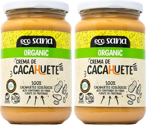 Drasanvi ECOSANA CREMA DE CACAHUETE CERTIFICADO BIO by - Fuente de proteínas - Alto contenido en fibra - 100% cacahuetes ecológicos - VEGANO - SIN GLUTEN - 350g (Paquete de 2)