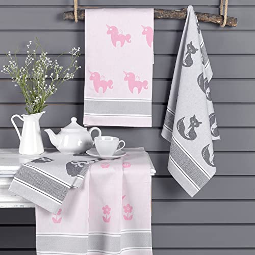 Saewelo Set Of 4 Tea Towels In Gift Packaging, 100% Cotton, 19.7 X 27.6 '' (Unicorn, Pink) #TOP3
