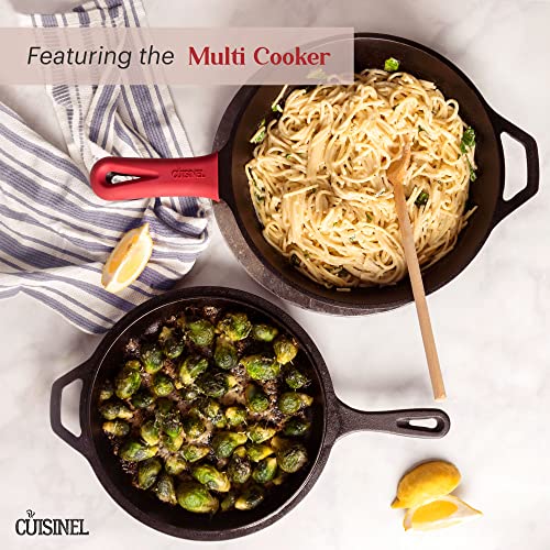 Image of Cast Iron Cookware Set - 17-Piece Pre-Seasoned Kit - 8 inch Skillet + 10 inch+12 inch Skillets with Glass Lid + Grill Pan + Multi-Cooker /Dutch Oven + Flat Griddle + Pizza Pan + Pan Rack Organizer - Indoor /Outdoor