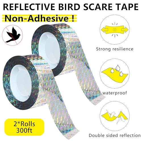 KOKMEYA 2 x Vogelschreckenband, reflektierendes Blitzband für Vögel, doppelseitiges Band, schreckt Vögel ab, für Haus, Garten, Hof, Obstgarten, Terrasse, Outdoor, 75 m x 2
