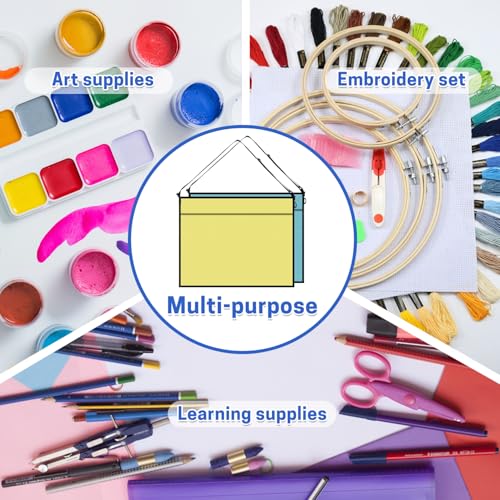 Image of 2 Pcs Art Portfolio Bag, 19x25 Inches Artwork Storage Case with Handle and Zipper, Large Clear Waterproof Poster Storage Bag for Posters Artwork Bulletin Board (Yellow and Blue)
