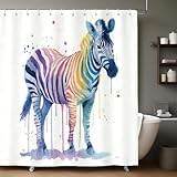 Tier Badewannenvorhang Duschvorhang Aquarell Zebra 180x180 cm wasserdicht waschbar mit 12 Ringen für Badezimmer & Dusche
